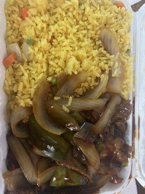 Pepper steak lunch special with fried rice