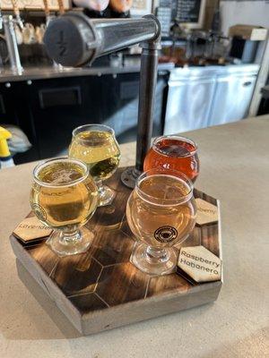 Mead flight: hopped, lavender, blackberry, and raspberry jalapeño