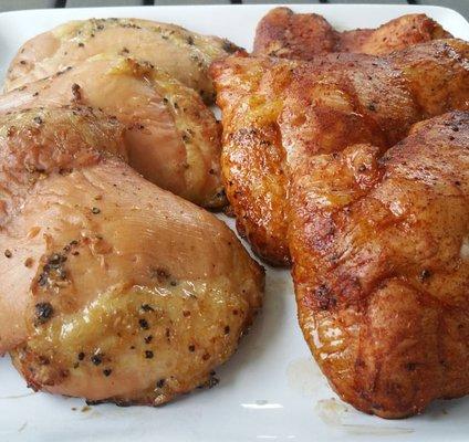 Austin Meat Service's chicken. Garlic on the left and bbq on the right.