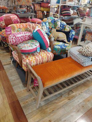 Seating, pillows, ottoman