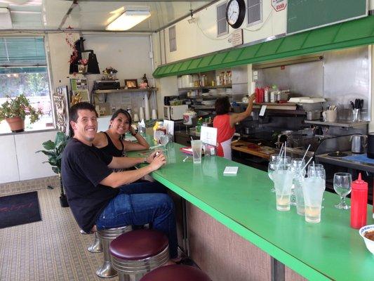 Hawaii friends at the counter and  'boss lady' avoiding the camera.  She is so cool in a totally weird environment.