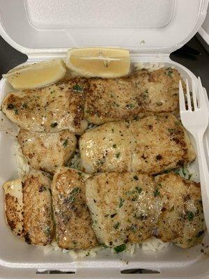 Pictured: Basa Swai Fish Grilled Over Rice w/ Garlic Butter