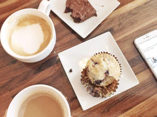 Latte, Nest Mix and blueberry muffin