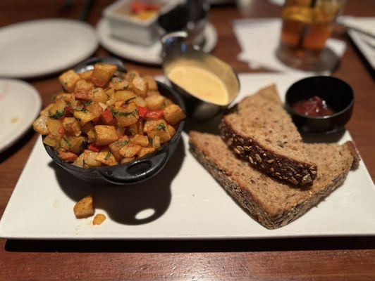 Breakfast skillet with whole wheat toast.