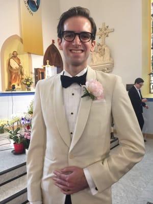 Saint Laurie made a wonderful white tux jacket for my husband for our wedding!