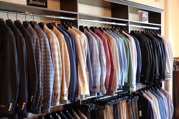 Sportcoats and suits by Hickey Freeman, Samuelsohn, Southwick, and Jack Victor.