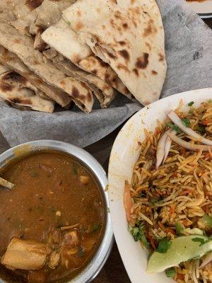 Himalayan Chicken Curry , Lamb Biryani , Plain Naan and Roti