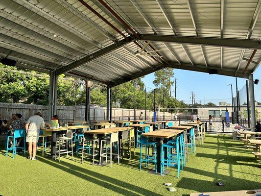 Nice covered patio with plenty of seating