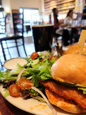 Fiery double clux sandwich and salad.