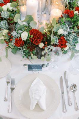 Centerpiece and place setting for reception