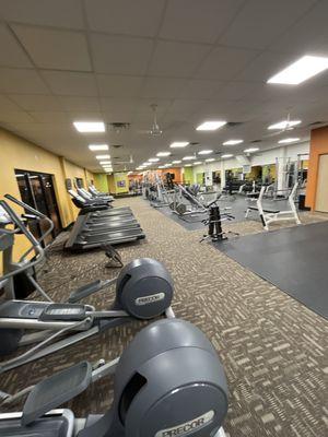 All the treadmills and a small section of the weights area.