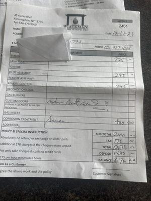 Our receipt that shows payment