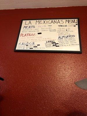 La mexicanas menu