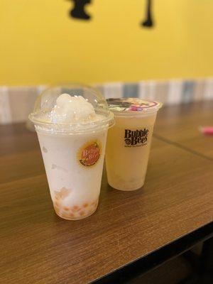 White Peach Slushy with popping peach & White Peach Green Tea with Crystal boba