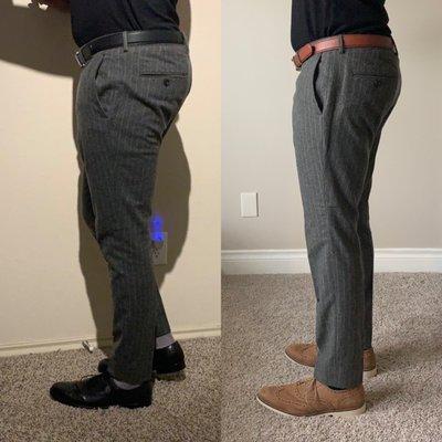 Wool/nylon pants from J. Crew made offensively tight by another tailor, revived by Jenny.