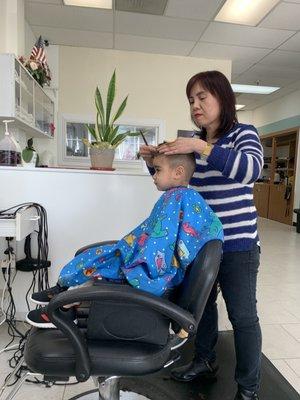 My son getting haircut