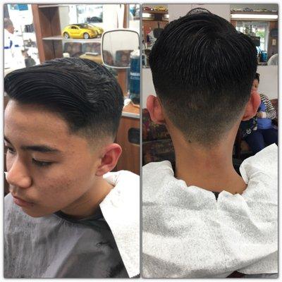 Regular young mans cut comb over with a zero taper