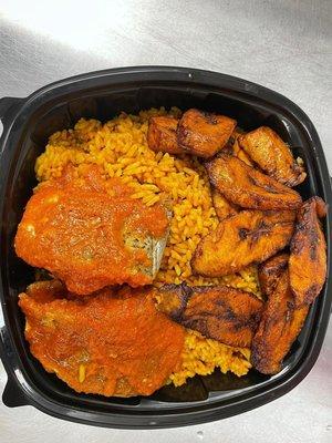 Jollof rice with fresh fish stew from Chop Naija Kitchen