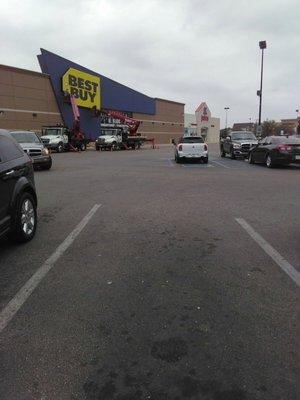 Best Buy sign is getting repaired...