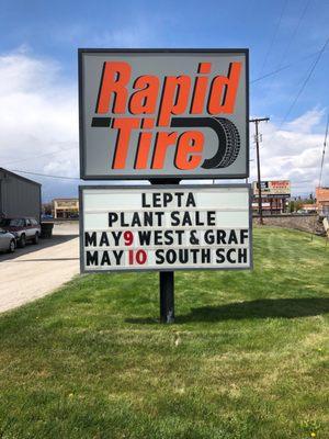 We use our Rapid Tire sign to post community updates for local organizations.