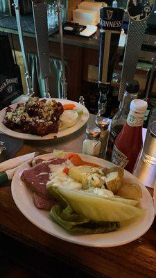 Corn Beef and Cabbage Dinner and wings!