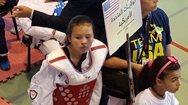 Rania Naser preparing to fight at the 2016 Palestine Open, Rania won the Gold.