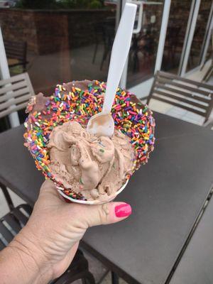 Chocolate in a sprinkles cone!