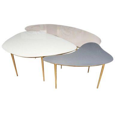 Gorgeous Italian Glass and Brass Tri Level Organically Shaped Tables