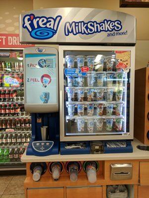 Inside the convenience store. f'real milkshakes.