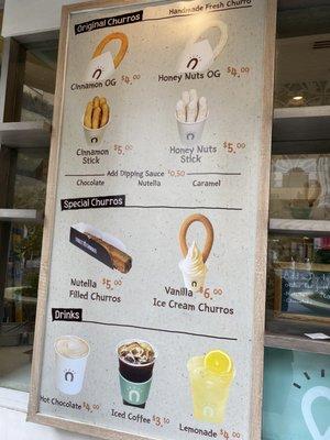 Menu as of March 2020