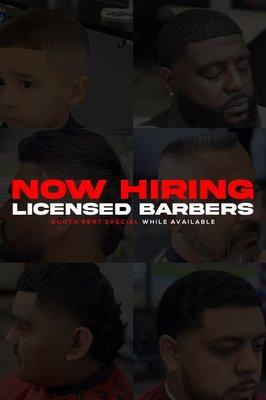 NOW HIRING LICENSED BARBERS