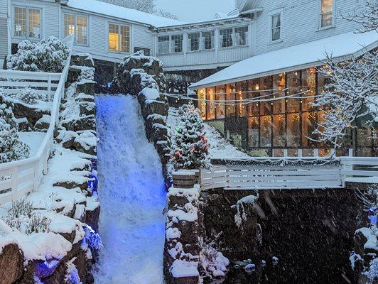 Waterfall adjacent to the restaurant