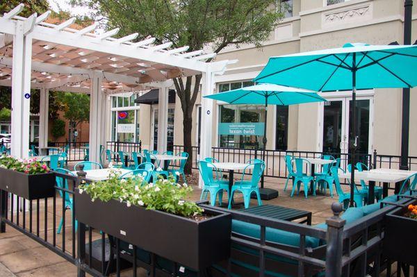 Semi-covered patio with portable AC units to keep you cool