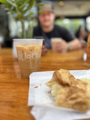 Iced Salted Caramel Latte and a croissant