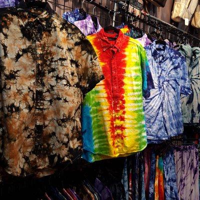 Men's button down tie dye shirts always in stock - we do custom tie dye work too!