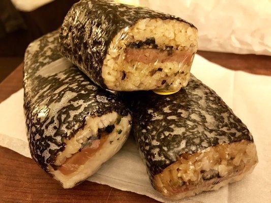 One Big Al spam musubi, two brown rice spam musubi