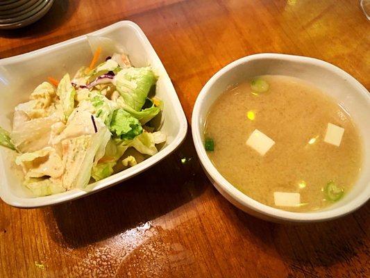 Miso Soup and House Salad with Ginger Dressing comes with lunch combos.