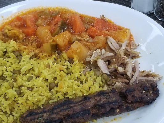 Iraqi Beef Kabab with M'jadra and stewed vegetables