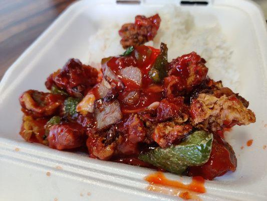 Sweet sour pork on rice: $5.25 daily special