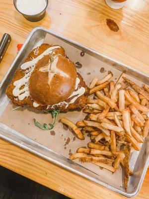 Schnitzel Sandwich and fries!