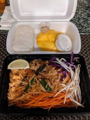 Pad thai and mango sticky rice.