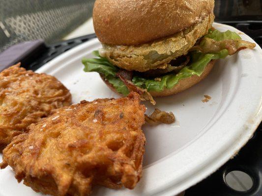 Fried Green Tomato BLT with truck-made tots