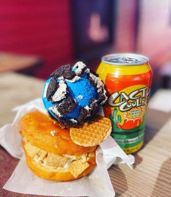 Fat Elvis Dough Melt w/ CTC, Cookie Monster Waffle Cone w/ Oreos & Soda