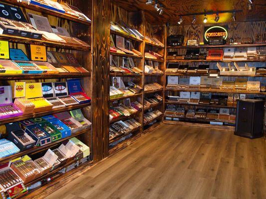 Gigantic walk-in humidor full of top brand cigars.