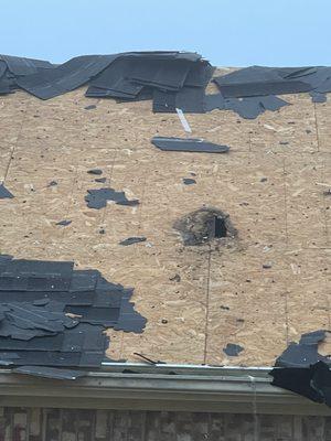 Hole in roof above master bedroom