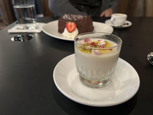 Panna Cotta & Chocolate espresso cake in the background