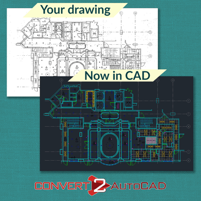 Scanned blueprints to CAD is what we do. You will receive a full layered DWG CAD file as well as a viewable PDF file.