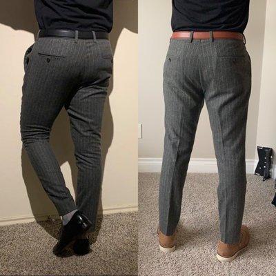 Wool/nylon pants from J. Crew made offensively tight by another tailor, revived by Jenny.