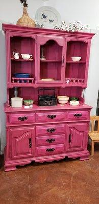 Reclaimed vintage cabinet with Junk Monkey Chalk paint in Berry Dance with Black Glaze.  Stunning.