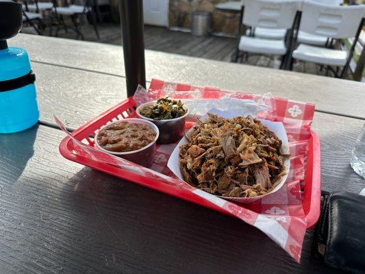 Pulled pork, collards, baked beans, for the win!